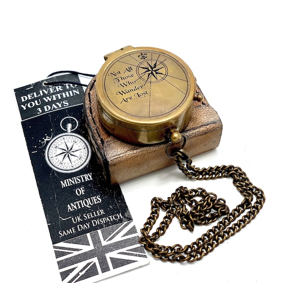 Brass Compass - Pocket Compass - Nautical Compass - NOT All WHO Wander Are Lost - Handmade Gift - Gift For Men - Steampunk Accessory For Men - Compass Gift For