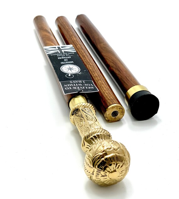 Bastone Da Passeggio Vintage In Ottone Massiccio Di Design In