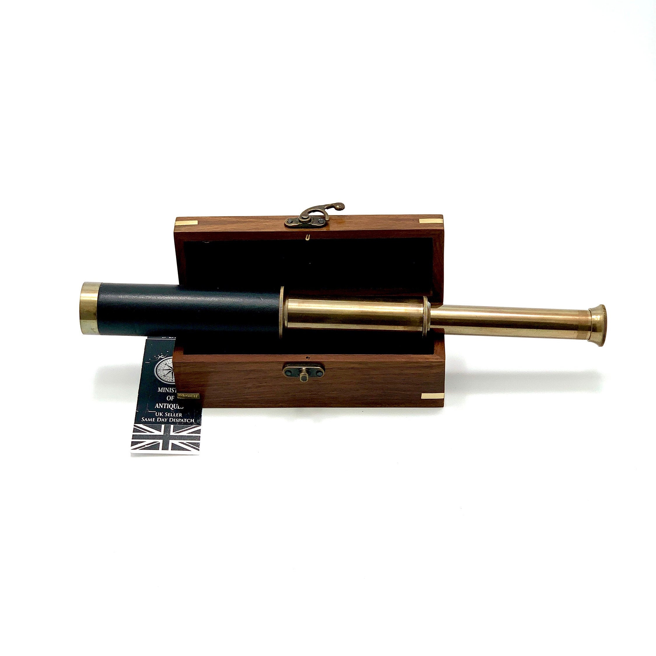 Vintage Brass Telescope With Red Leather Case - 10x Magnification Handheld Spyglass For Decor & Collectors (7-16 Inches)