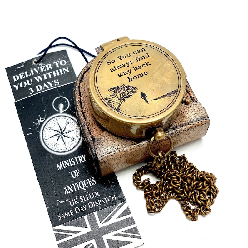 Personalised Engraved Pocket Compass Brass Nautical Compass, Handmade Compass, Christmas Gift, Gift for husband, Gift for her, Wedding Gift image 1