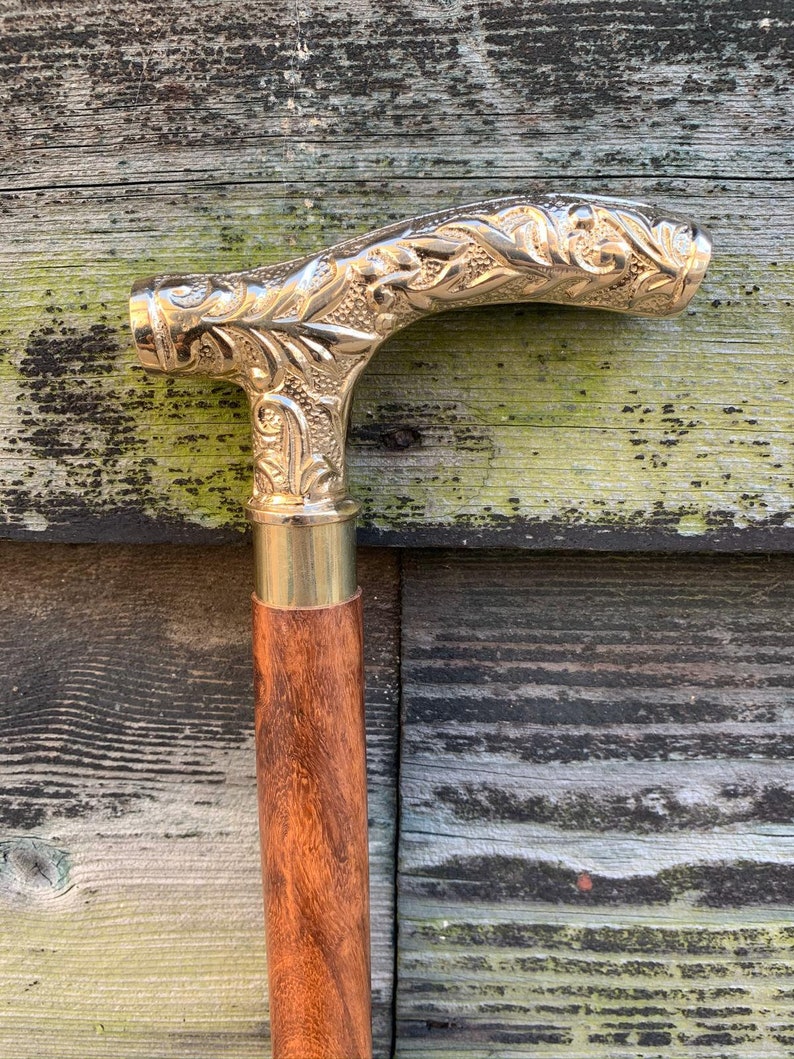 Antique Curved Handle Walking Stick Solid Brass Foldable Cane Etsy