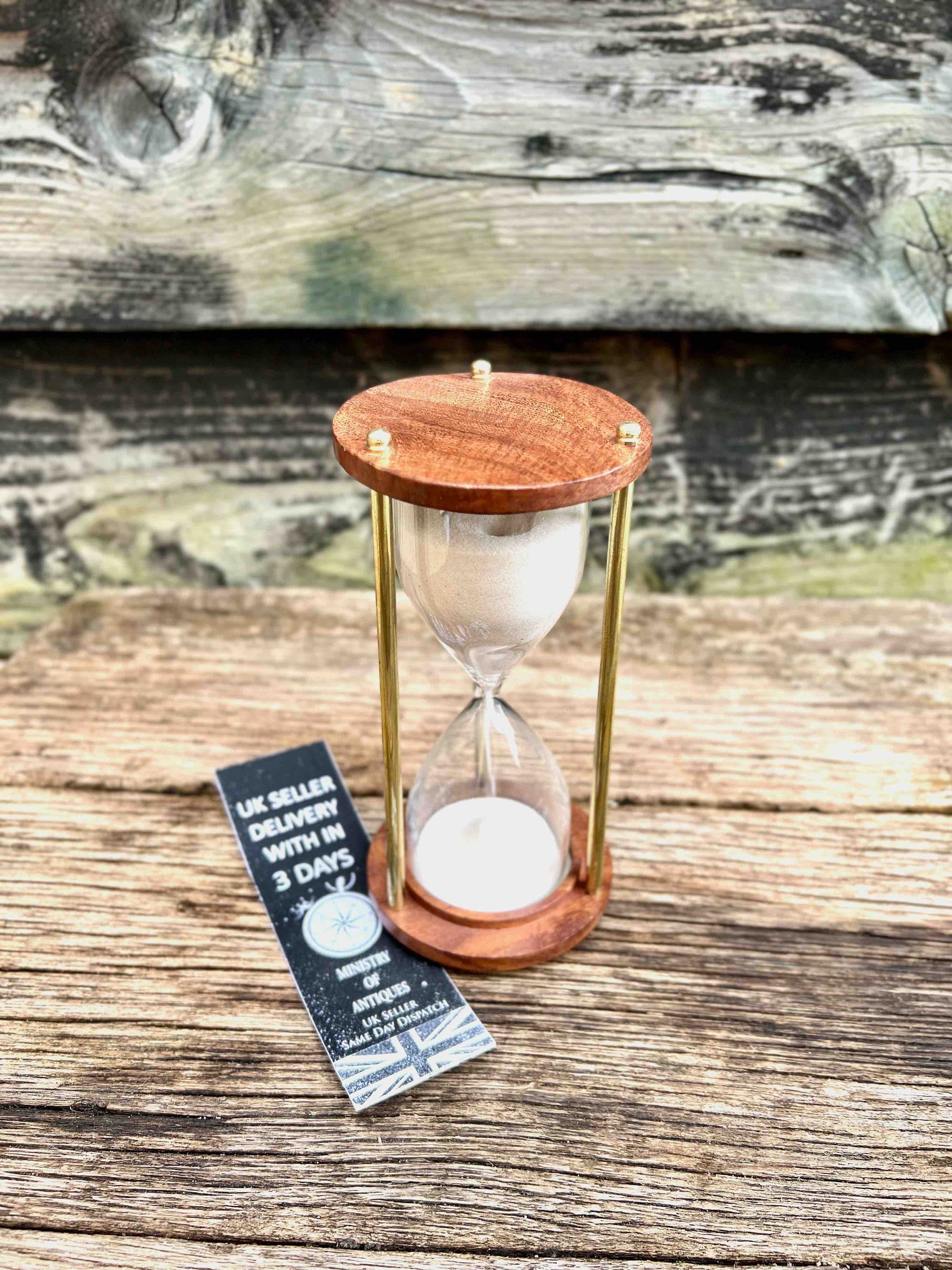 ヴィンテージ 6インチ 木製砂時計 砂タイマー ホワイトサンド付き