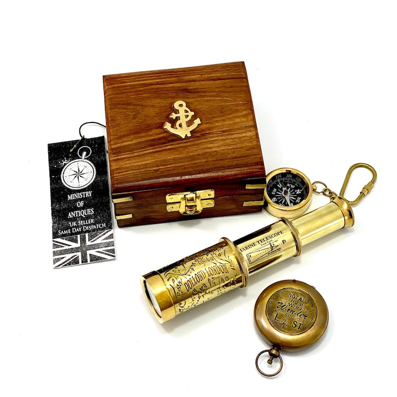 Antique Nautical Gift Set Brass Compass Compass Key Ring and Etsy