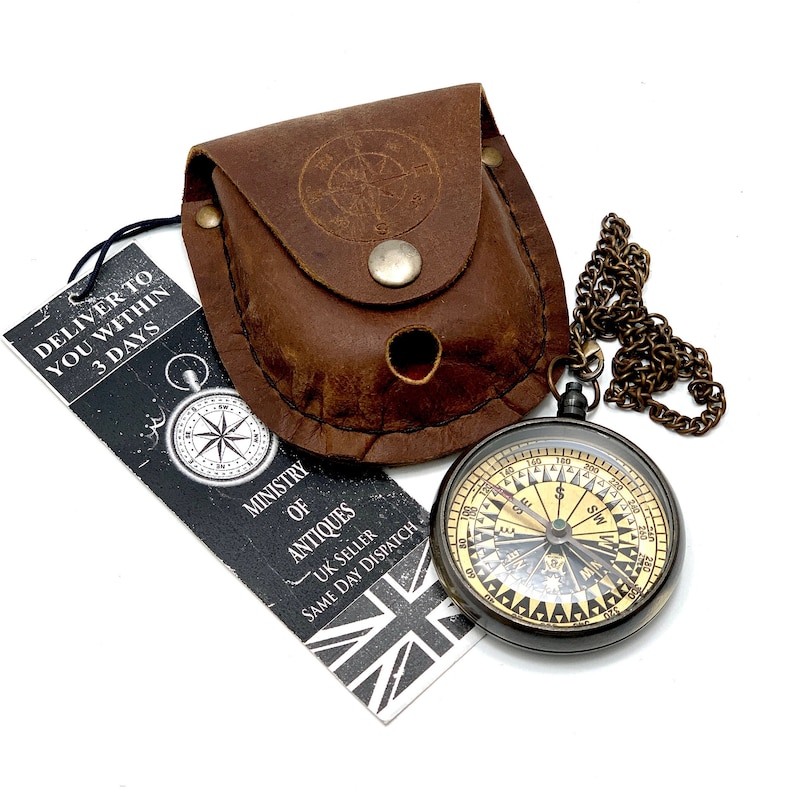 Personalised Engraved Antique Compass Brass Nautical Compass Chain ...