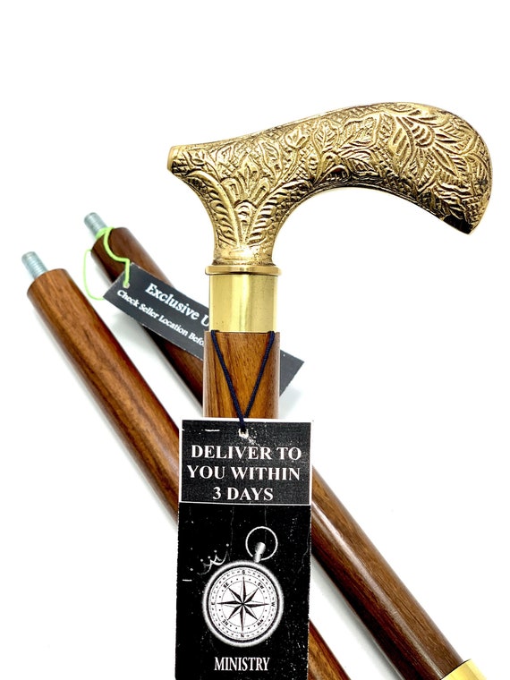 Bastone Da Passeggio Legno Maniglia Da Passeggio Vintage In Ottone Per Bastone - Stile Vittoriano, In Legno Di Palissandro, Riproduzione Antica Bastone Da Collezione 1800 - Foto 11