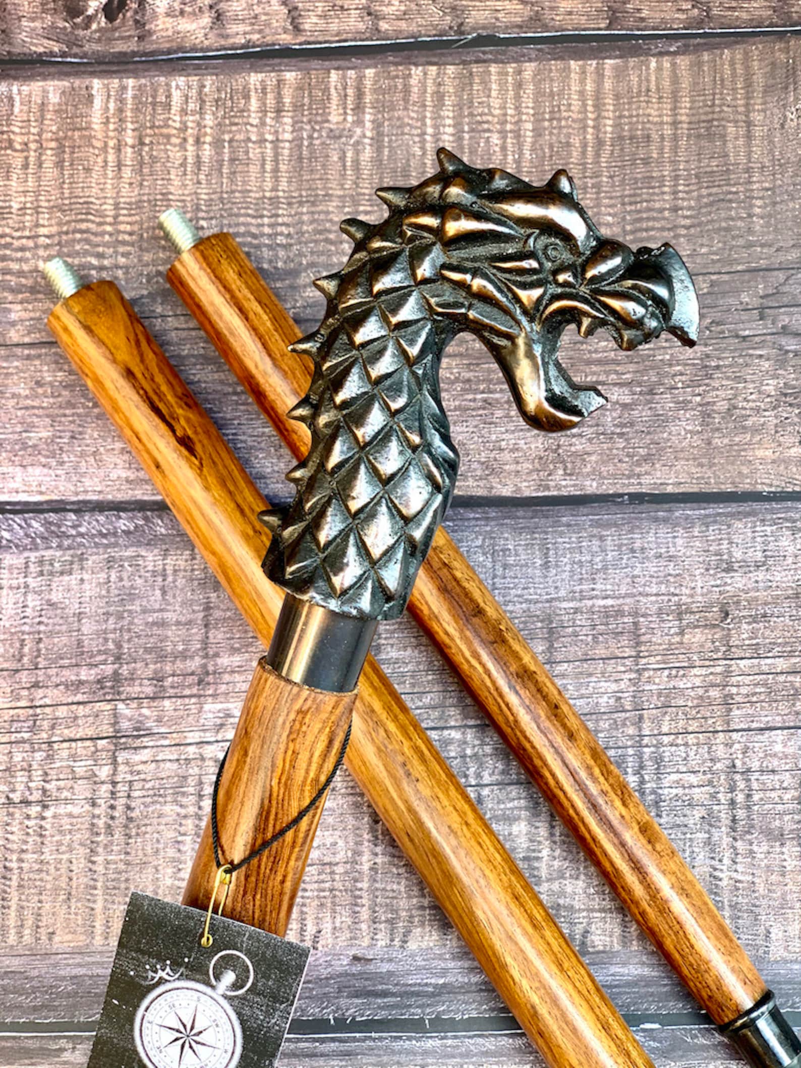 Dragon Head Designer Antique Style Handle Wooden Walking Stick Etsy