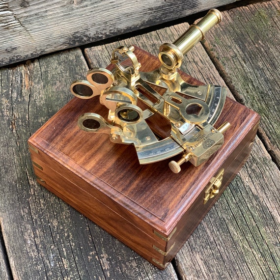 Nautical Brass Sextant With Wooden Box