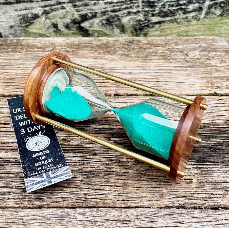Vintage 6 Inch Wooden Hourglass Sand Timer With Green Sand - Etsy