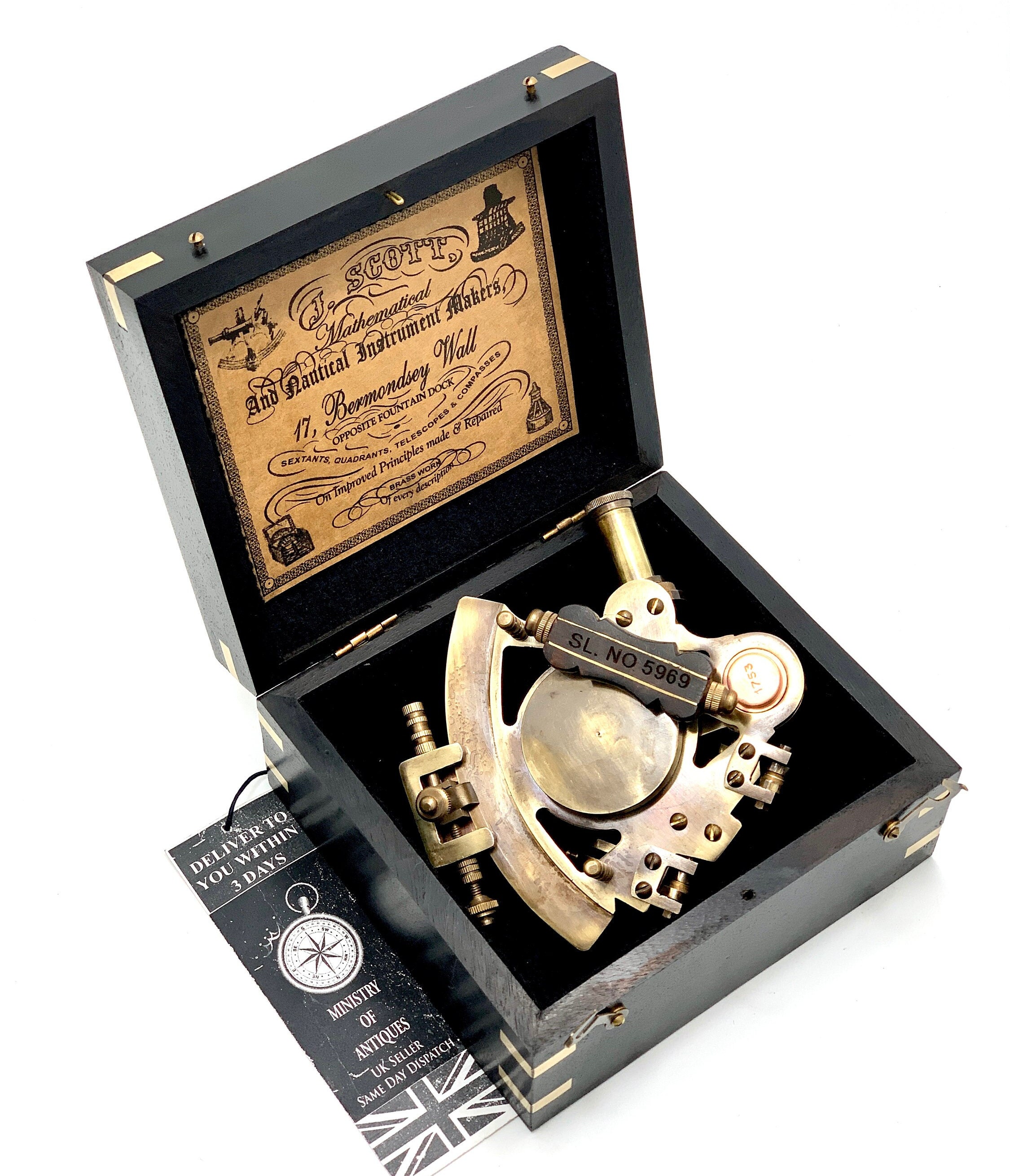 Sextant Nautique Ancien Reproduction En Laiton - Avec Boîte En Bois, Style Royal Navy, Neuf