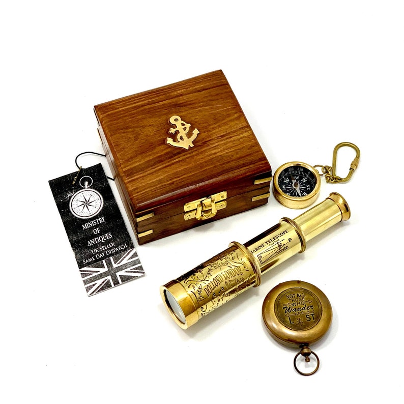 Antique Nautical Gift Set Brass Compass Compass Key Ring and Etsy