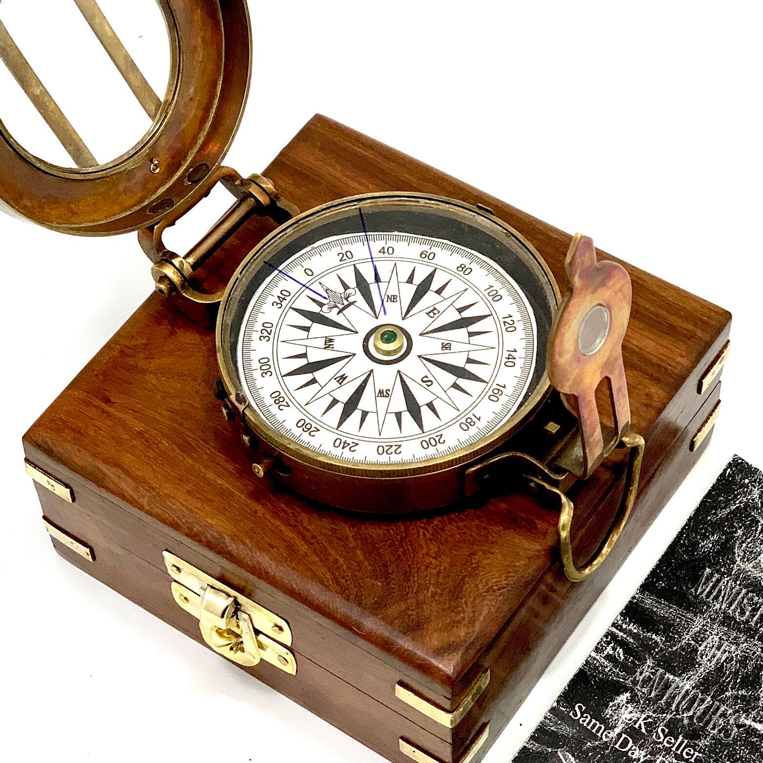 Ancienne boussole militaire britannique prismatique vintage en laiton