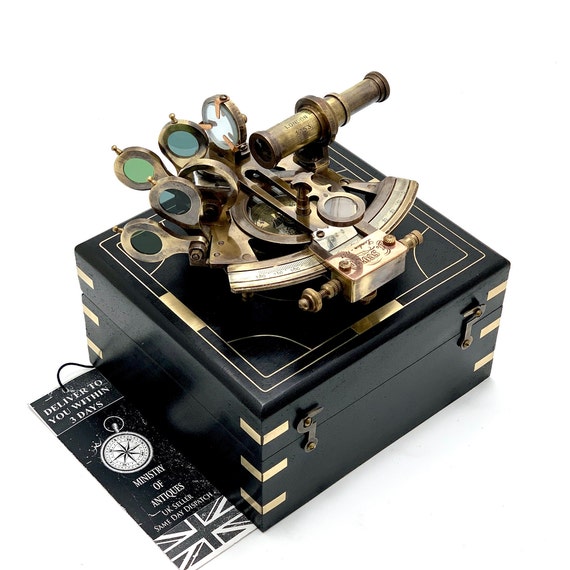 Antique Nautical Brass Astrolabe German Marine Sextant w/Wooden Box Christmas 