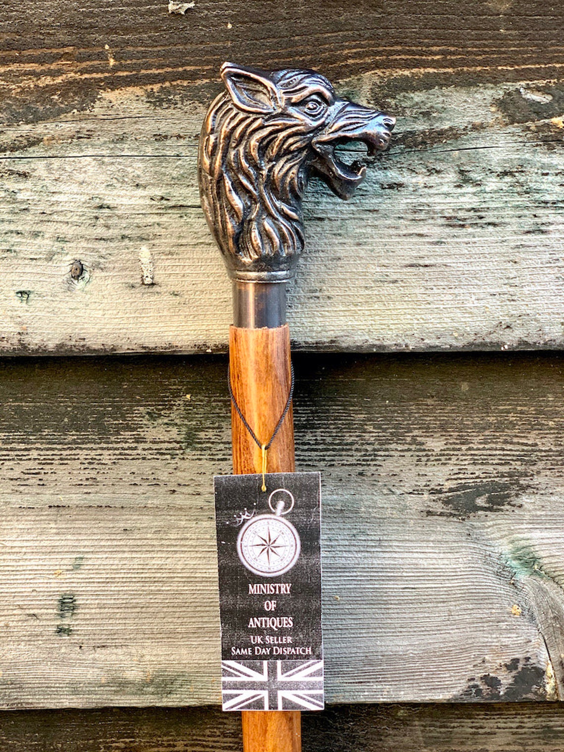 Wolf Head Designer Antique Style Handle Wooden Walking Stick Etsy