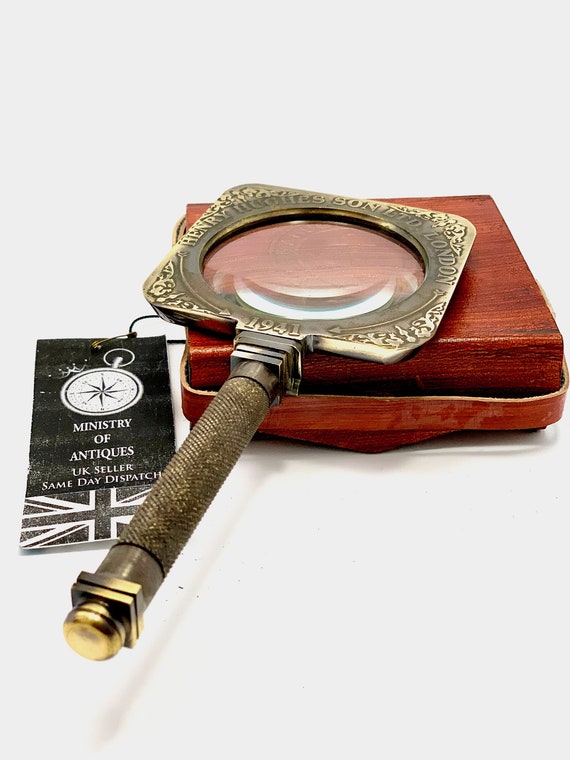 Antique Brass Henry Hughes & Sons Magnifying Glass Leather  display picture 1
