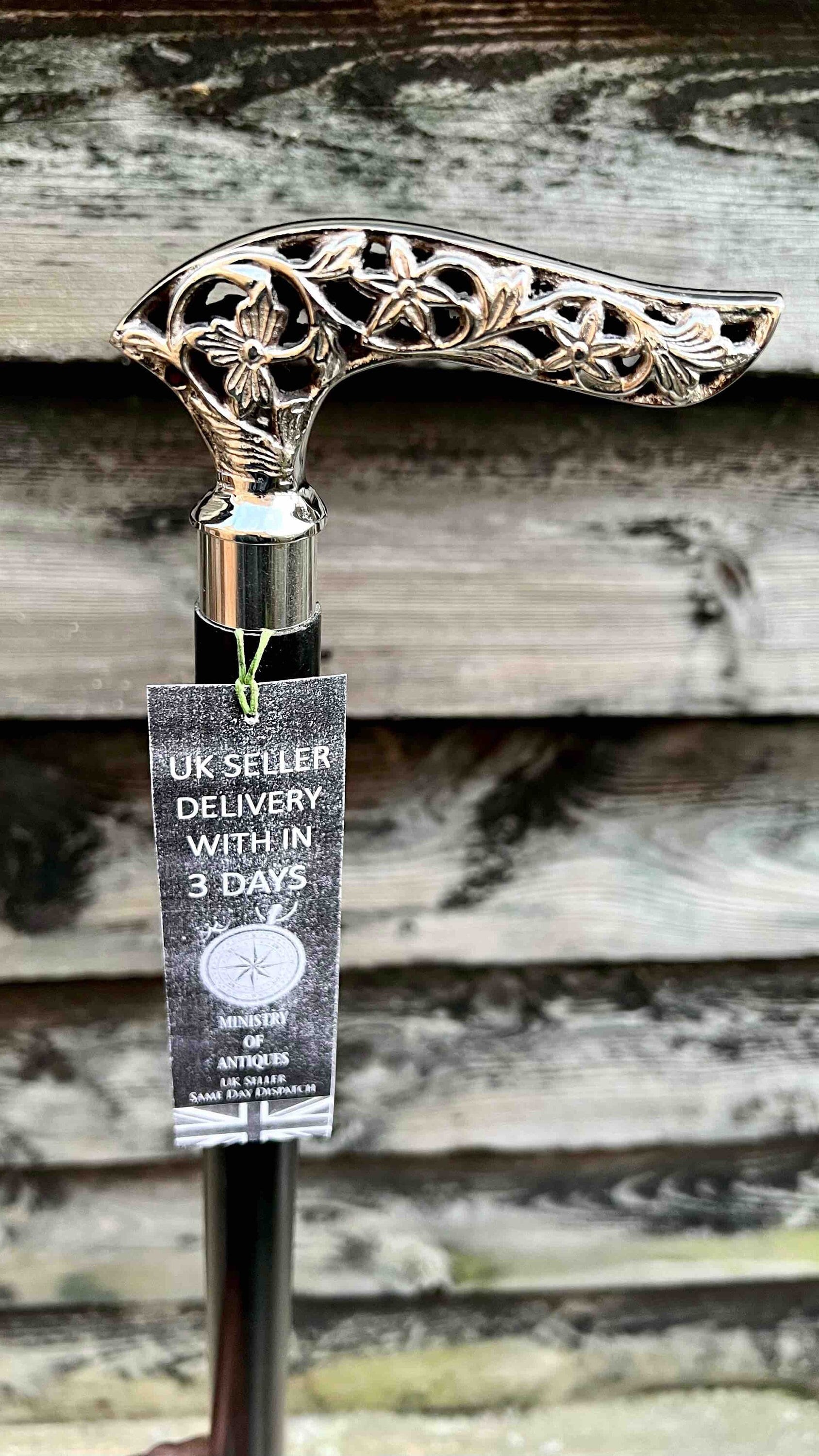 Walk in Style with Our Silver Flower Carved Derby Handled Foldable Black Wooden Walking Stick - Adjustable for All Sizes- Adjustable Cane