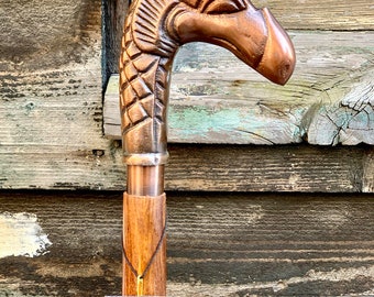 ビンテージ ドラゴンヘッド杖 ウォーキングスティック アンティーク ドラゴンヘッドデザイナーアンティークスタイルハンドル木製
