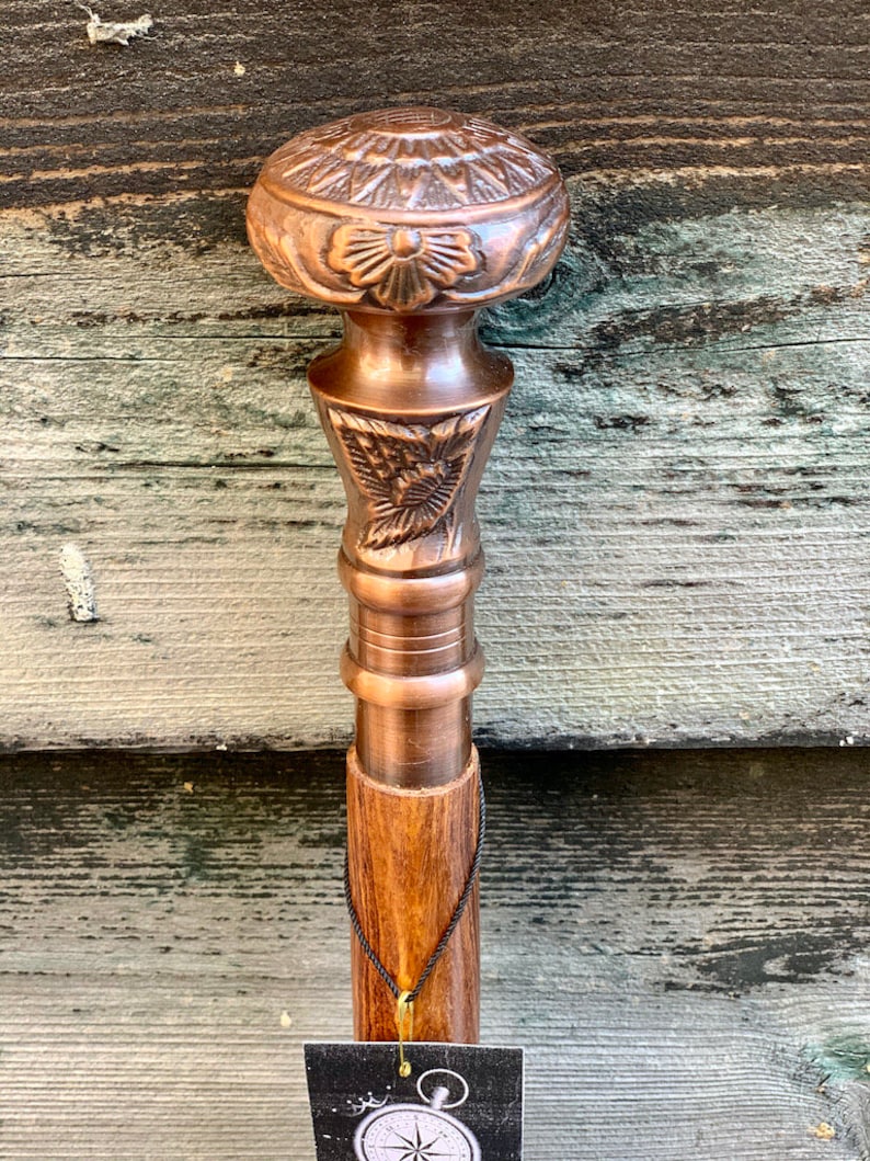Antique Design Flower Handle Solid Brass Stylish Hard Wood Polished ...