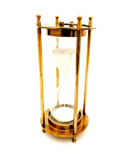 Antique Vintage Brass Hourglass With Compass & Duration 10 Minute,  Size/Dimension: 8 Inch