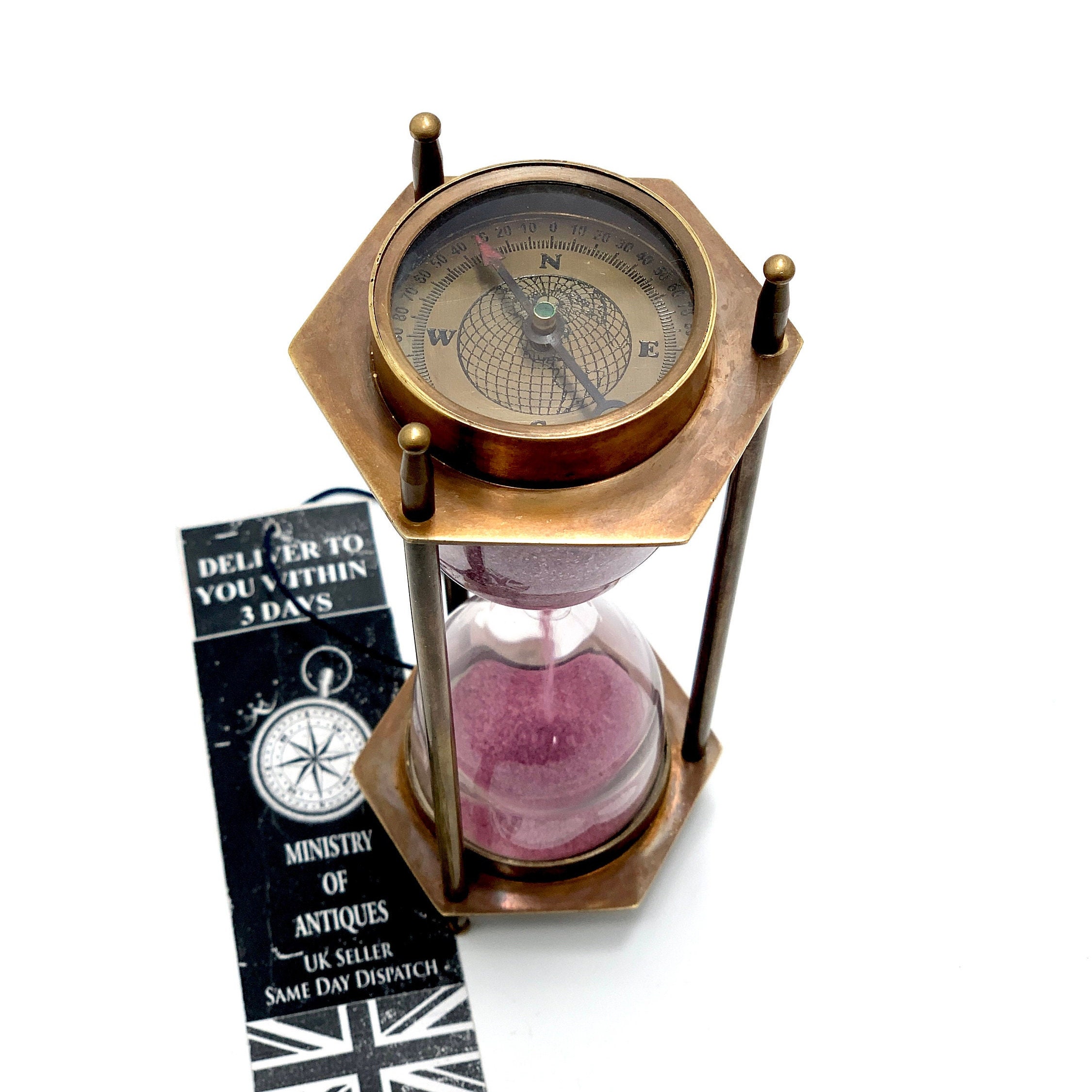 Details about   10 minutes Hanging Sand Timer Nautical Brass Antique with Brass compass 