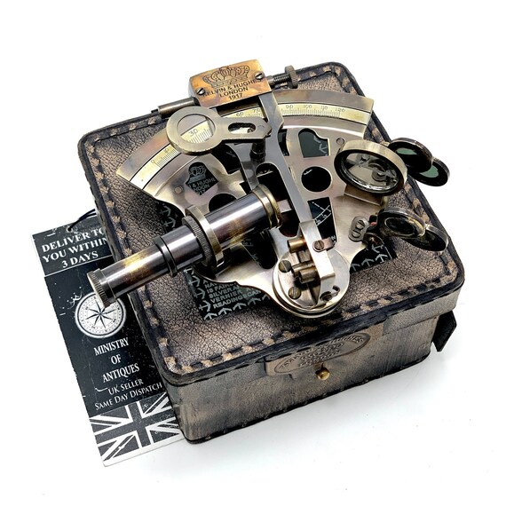 ビンテージ 真鍮製 六分儀 ウッドボックス付き 航海計器 望遠鏡 拡大鏡 ビンテージ 真鍮製 六分儀 ウッドボックス付き 航海計器 望遠鏡