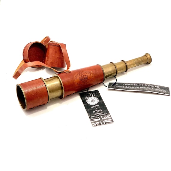 KELVIN & HUGHES Brass Telescope With Leather Carry Case Spyglass