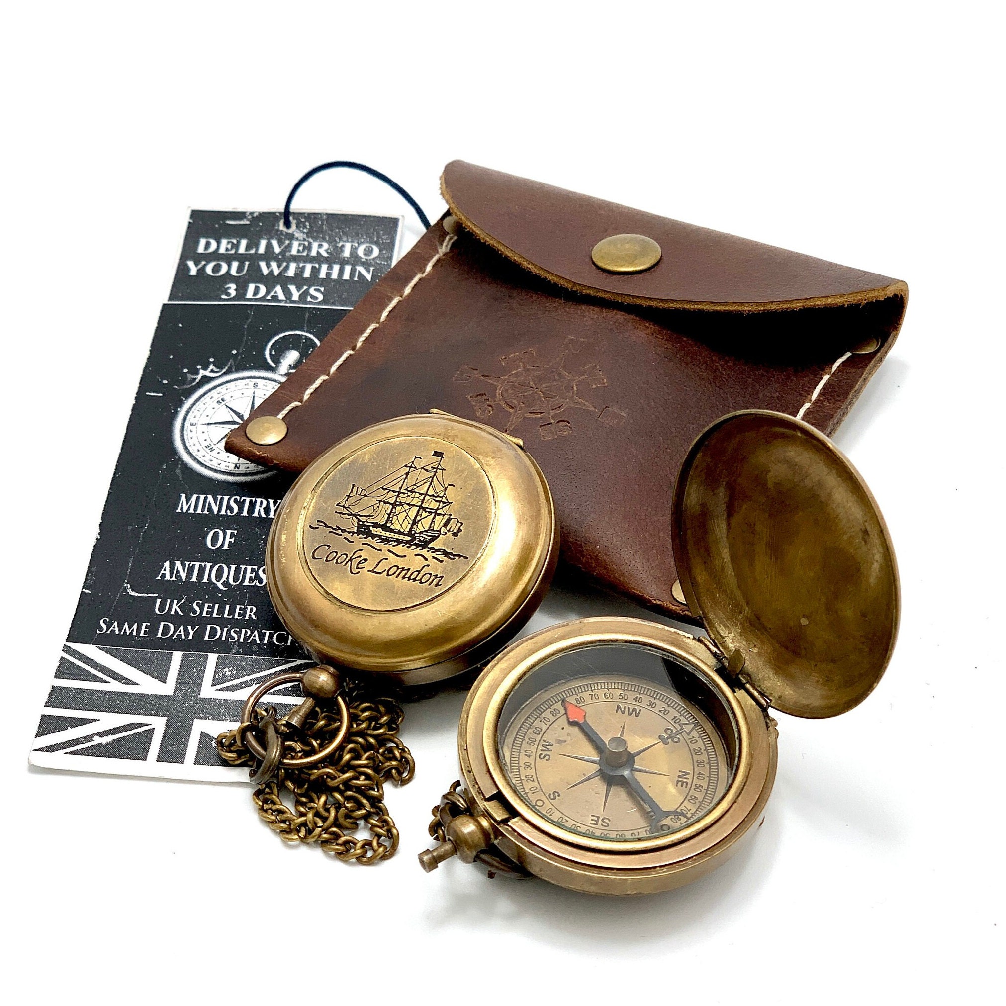 Engraved Pocket Compass Brass Nautical Compass, Handmade Compass