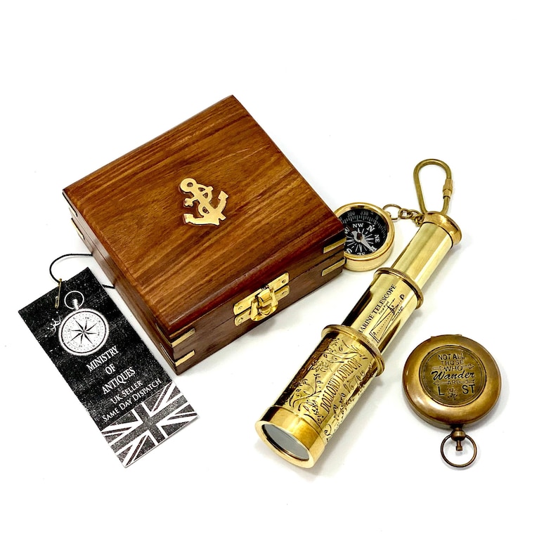 Antique Nautical Gift Set Brass Compass Compass Key Ring and Etsy