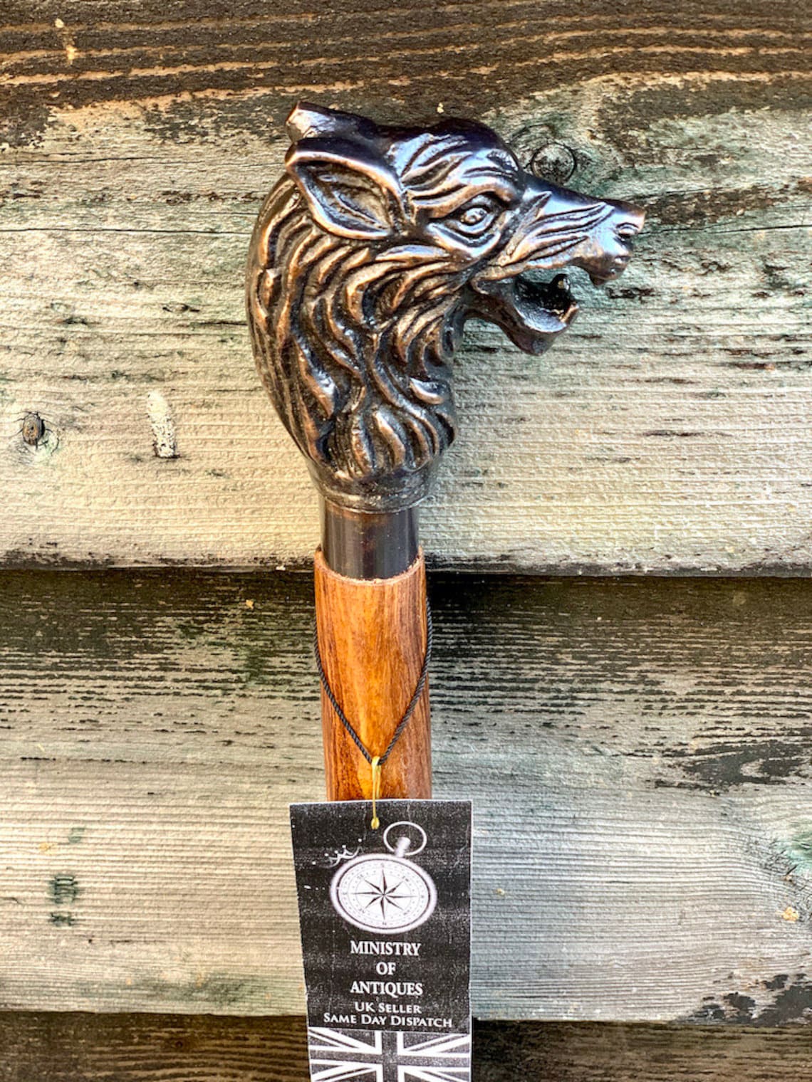 Wolf Head Designer Antique Style Handle Wooden Walking Stick Etsy