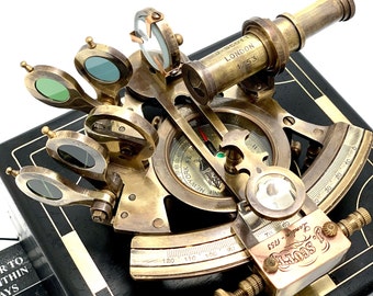 Sextant Vintage Marine En Laiton Et Bois - Reproduction D'astrolabe Naval, Avec Boîte En Bois