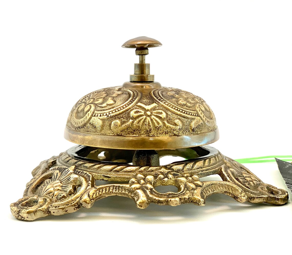 Vintage Embossed Table Desk Bell Shiny Brass Finish Bell Etsy UK