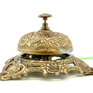 Vintage Embossed Table Desk Bell Shiny Brass Finish Bell Reception ...