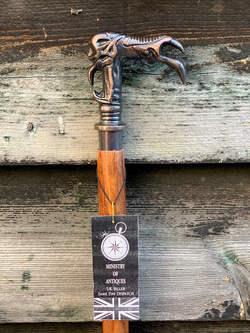 Alien Head Designer Antique Style Handle Wooden Walking Stick Handmade ...