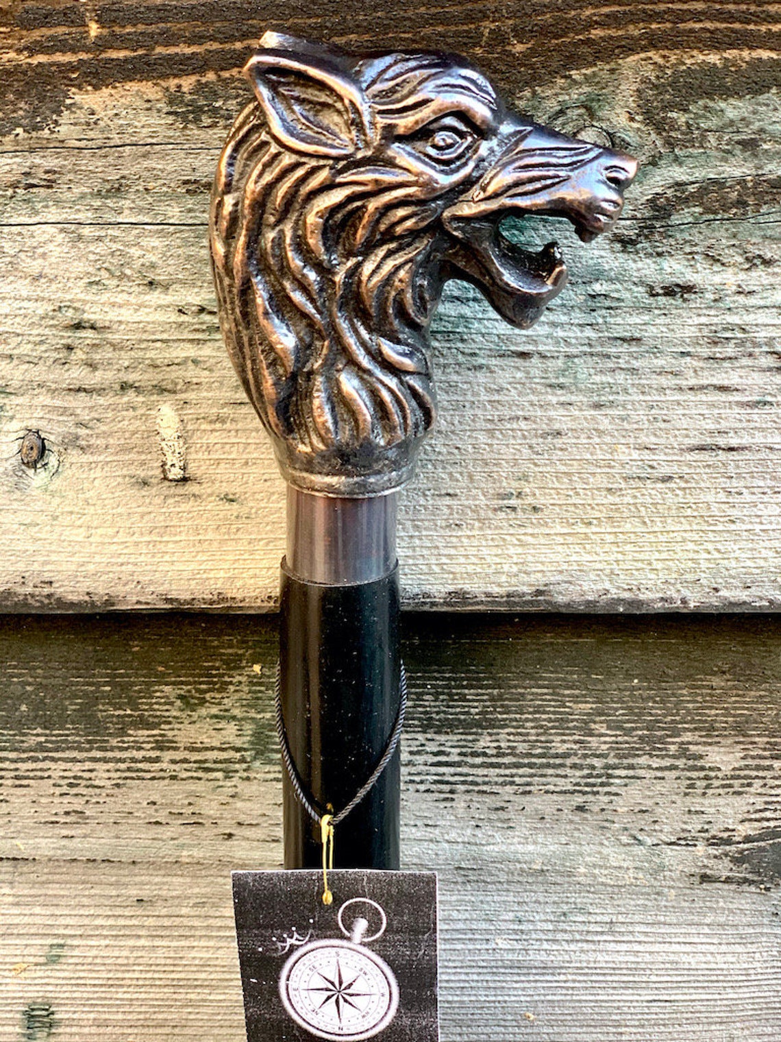 Wolf Head Designer Antique Style Handle Wooden Walking Stick Etsy
