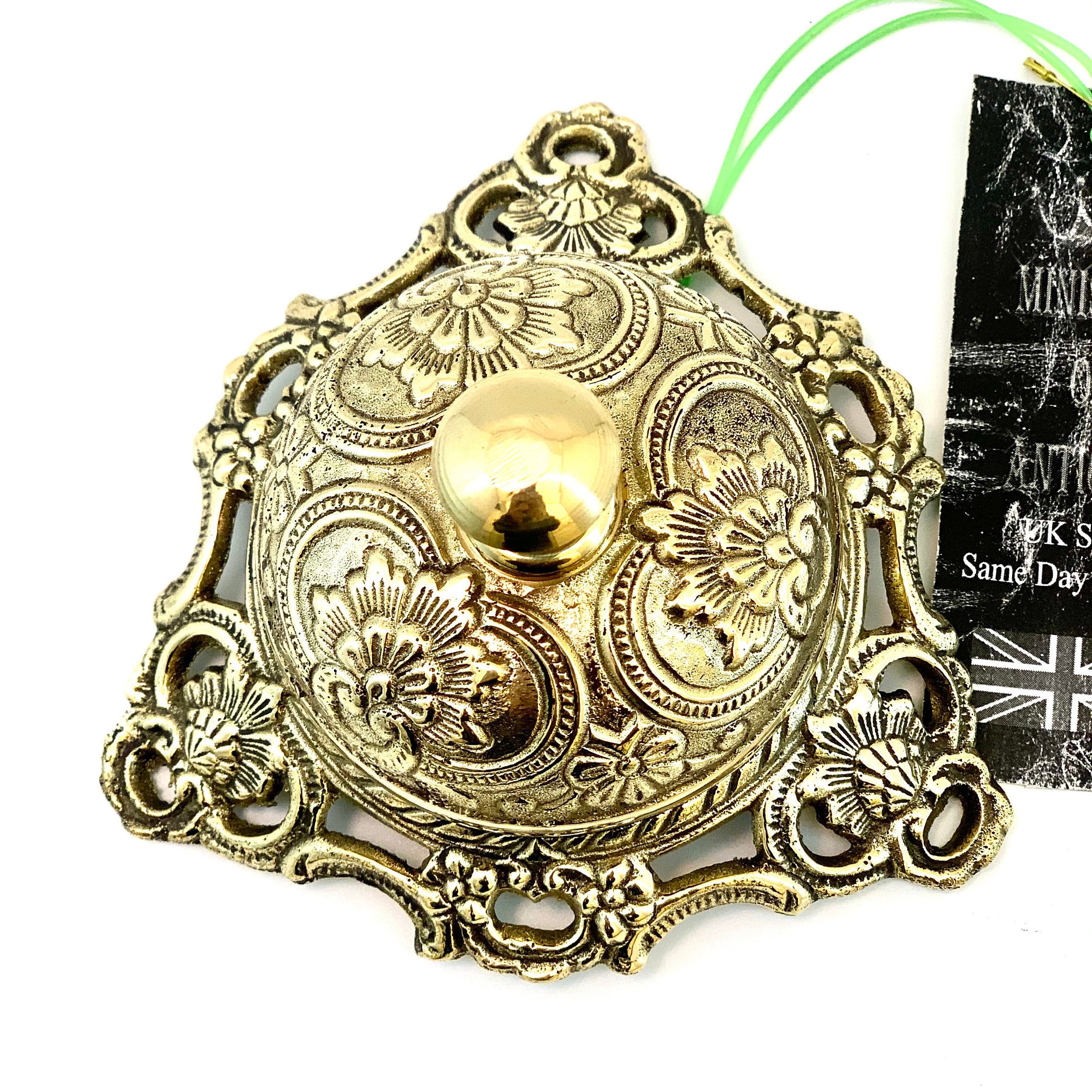 Vintage Embossed Table Desk Bell Shiny Brass Finish Bell Reception ...