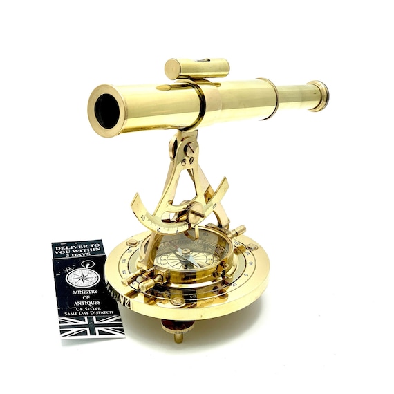Vintage brass nautical marine alidade telescope w/ compass antique marine gift 