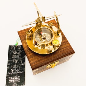 Sundial Compass Solid Brass Vintage Nautical Retro Steampunk Polished Hardwood Box Marine Compass Vintage Nautical Compass and Hardwood Box image 9