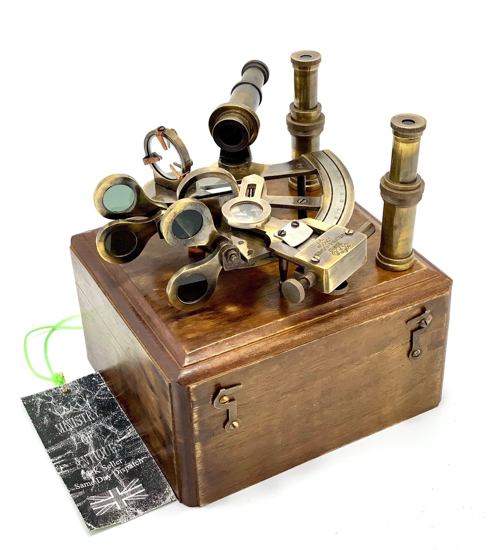 Sextant Vintage De Marine - Reproduction En Laiton Et Bois - Avec Boîte - Objet De Décoration