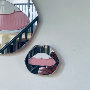MINI Silver Lip Mirror - Acrylic Mirror - Lip Decor - Silver lips with pink