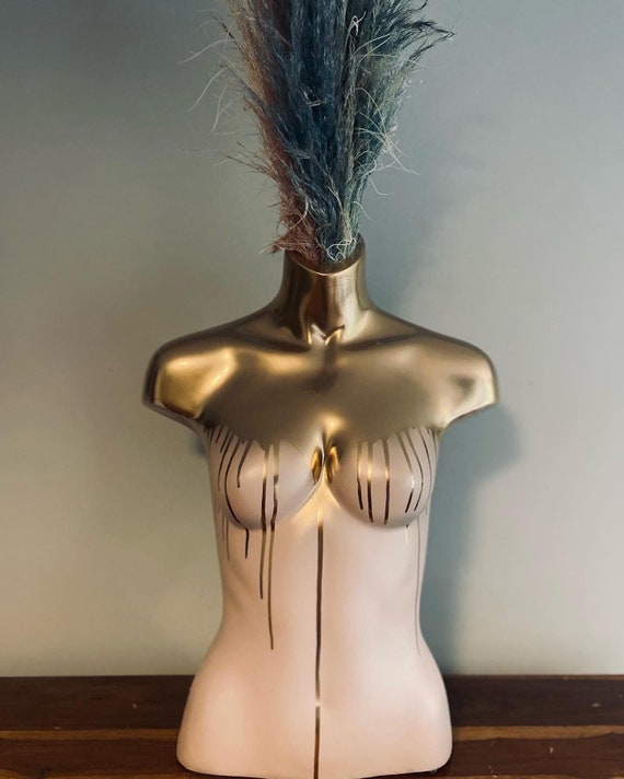 Boobie BOOBS Vase Planter LUX Range nude and with mirror gold drips  TALL table top vase