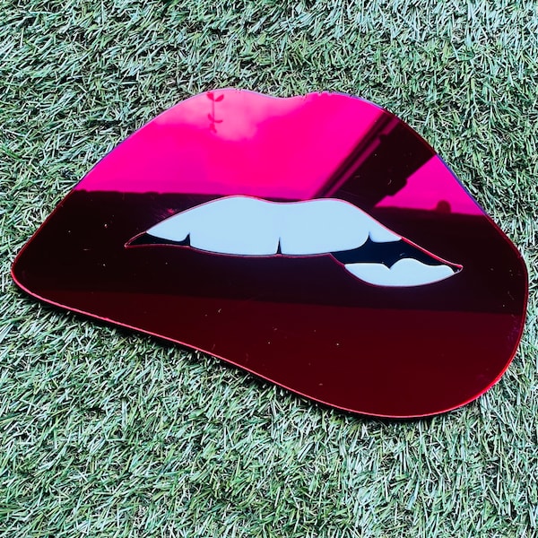 Red Biting Lips Mirror - Acrylic Mirror - Lip Decor - Red Lips