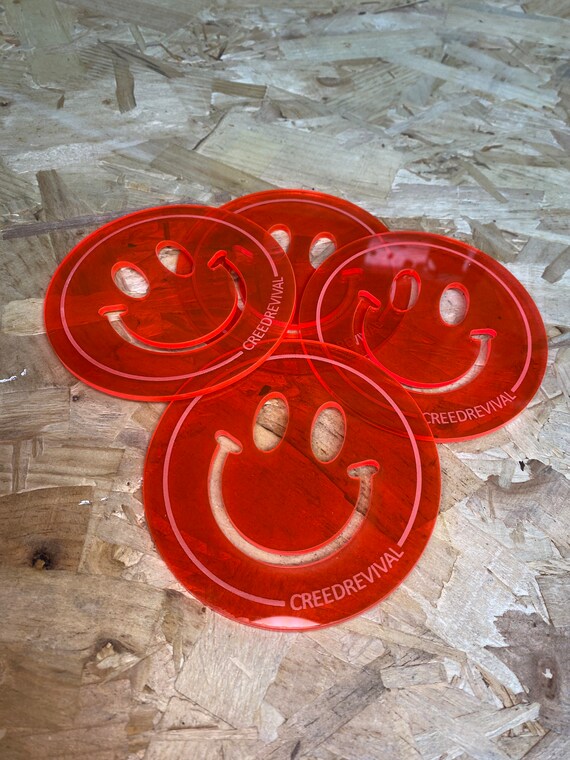 SALE Acrylic COASTERS, 4 pack - Neon red light edge smiley face