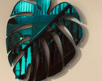 Espejo acrílico grande con forma de hoja de monstera, decoración de pared con hojas.