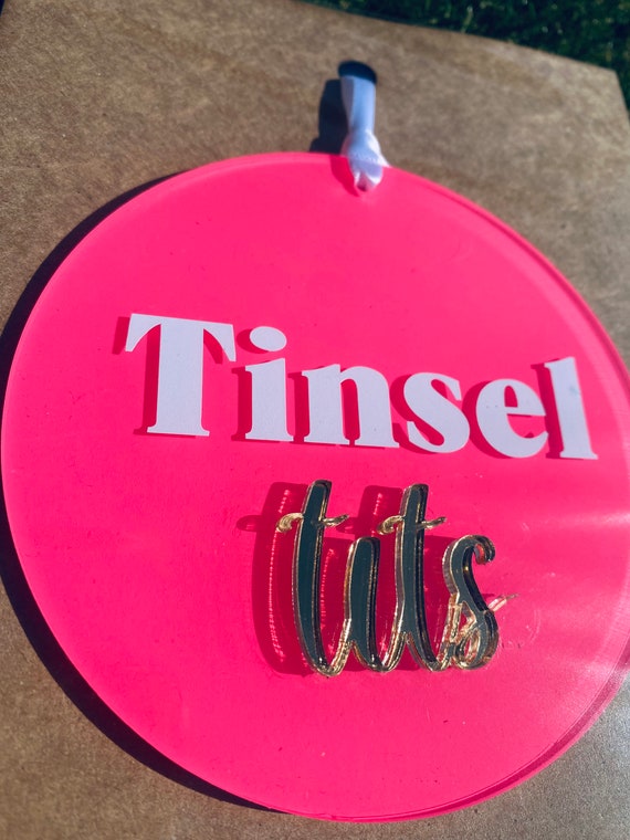 Tinsel Tits Tree Decoration, Neon Pink Christmas decoration, Tree Dec, Boobie Tree Decs
