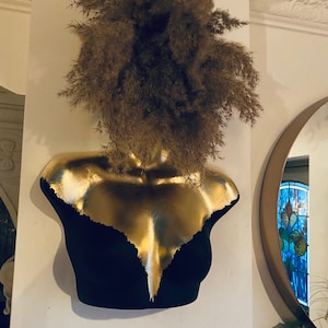 Female Wall Torso Boobie Artificial Plant Holder Black and Gold