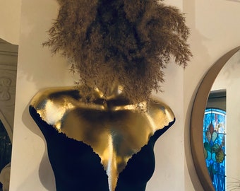 Female Wall Torso Boobie Artificial Plant Holder Black and Gold