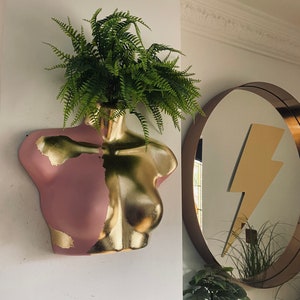 Female Wall Torso Boobie Artificial Plant Holder Pink and Gold