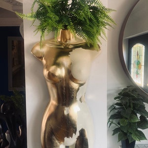 Boobie Wall Planter: Cream & Gold Leaf Warrior Torso - Artificial Plant Holder