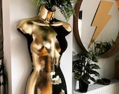 Female Wall Torso Boobie Artificial Plant Holder Warrior design with matt black and gold leaf