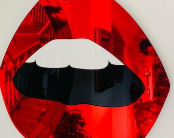 Glamorous Large Red Lip Mirror - Statement Lip Decor - Acrylic Wall Art