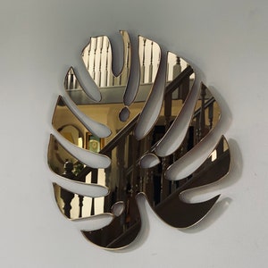 Large mirrored Gold Monstera Leaf - Acrylic Mirror - Leaf wall decor